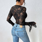 Valentina Cruz | Lace Corset Long Sleeve Bodysuit