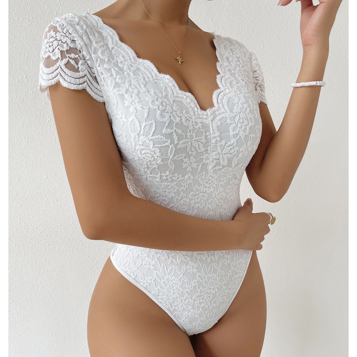 Astrid Nyholm | White Lace Short Sleeve Bodysuit