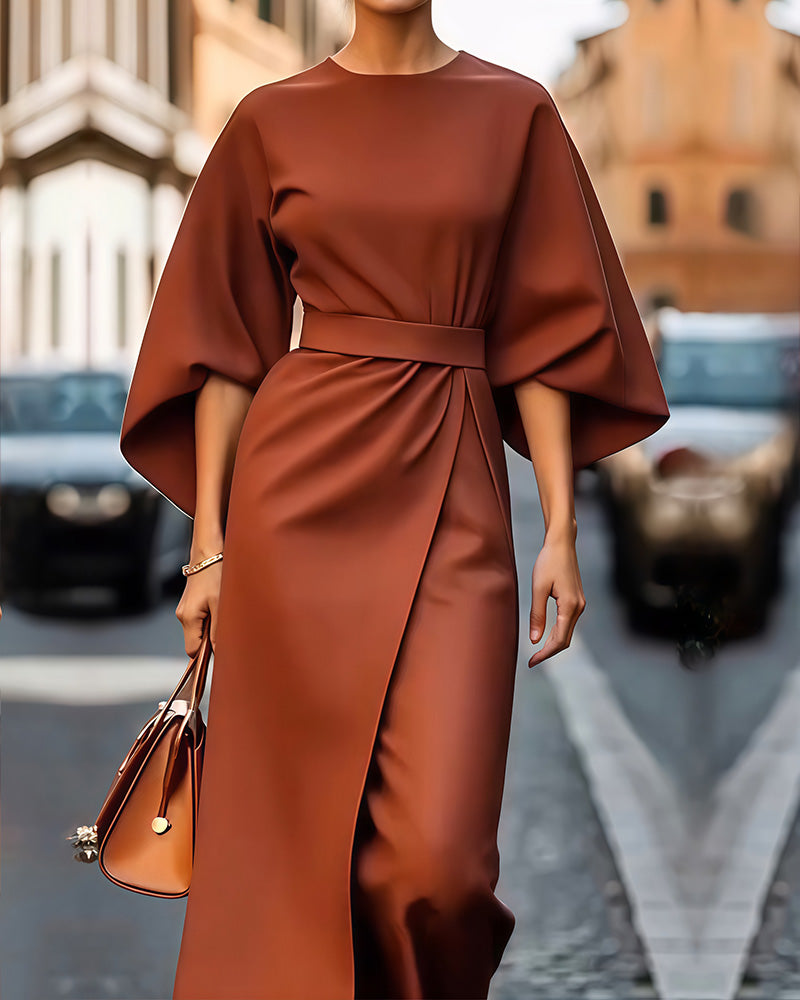 Avery Collins | Elegante Midi Jurk met Kimonomouwen
