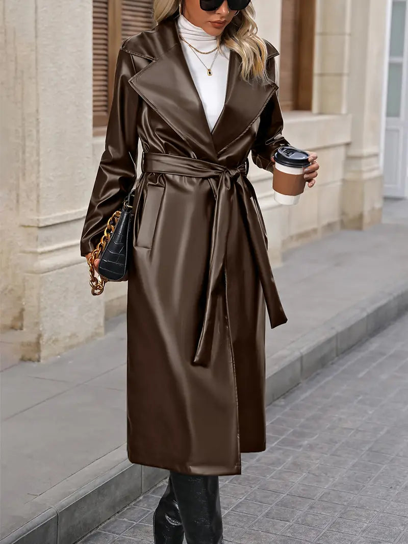 Kayleigh | Elegant Leatherlook Belted Trench Coat