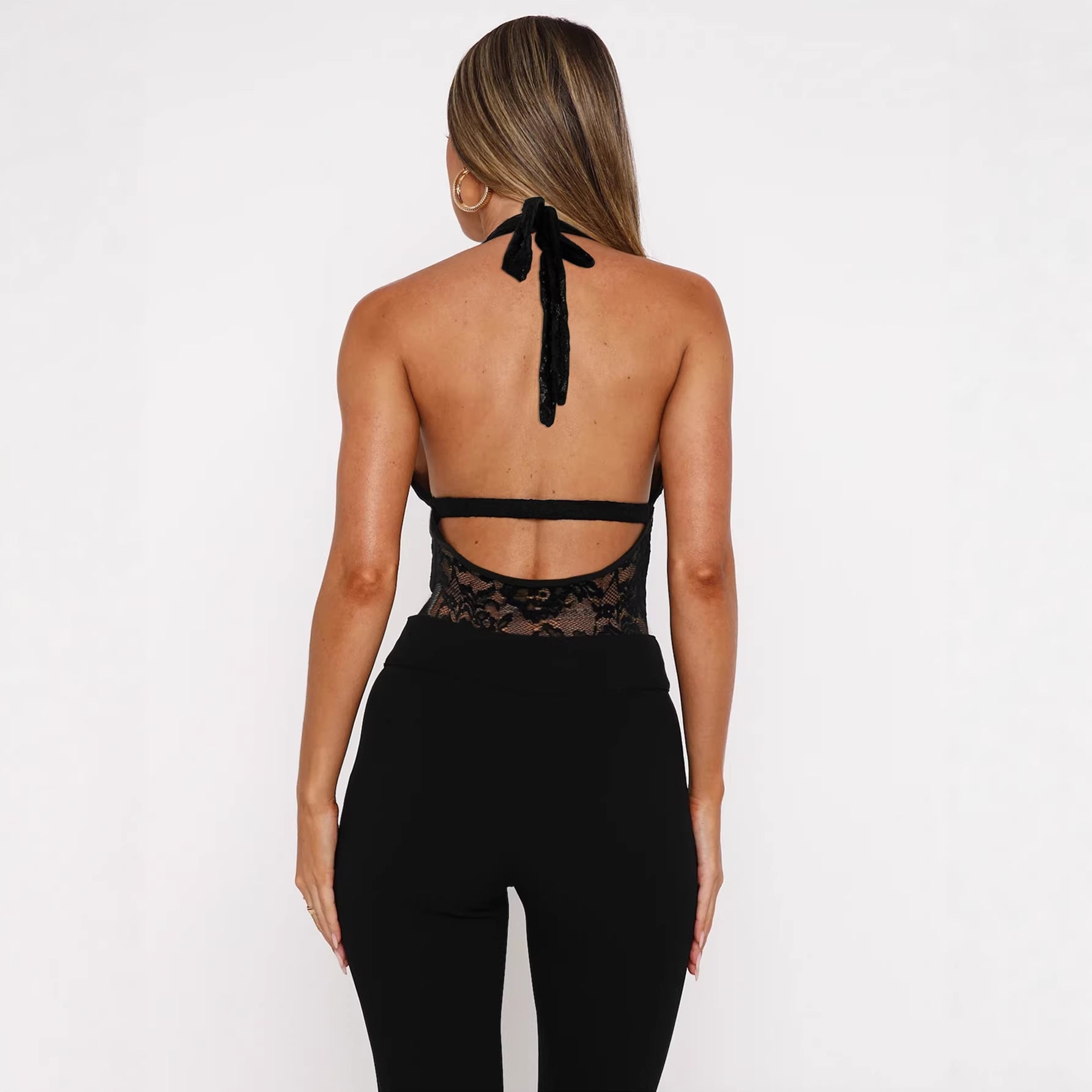 Anastasia Petrova | Lace Halter Deep V Bodysuit