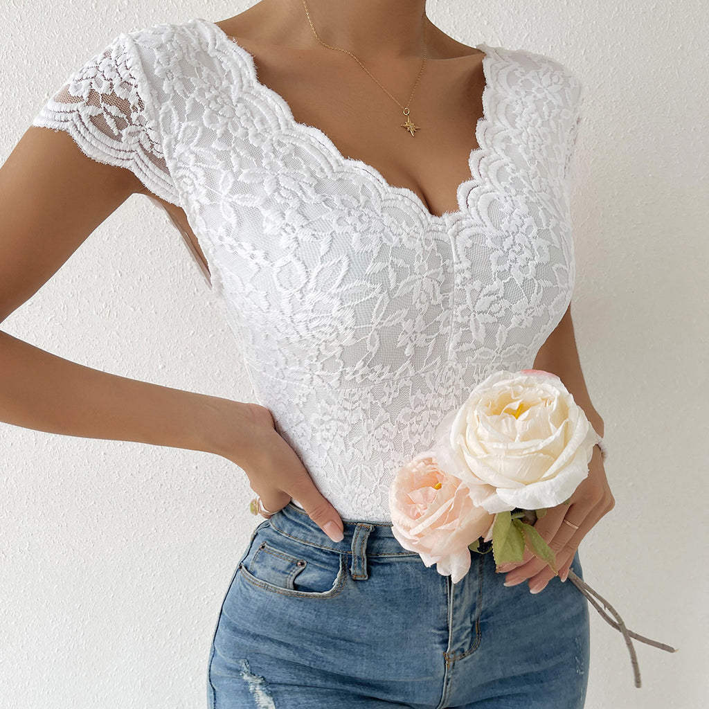 Astrid Nyholm | White Lace Short Sleeve Bodysuit