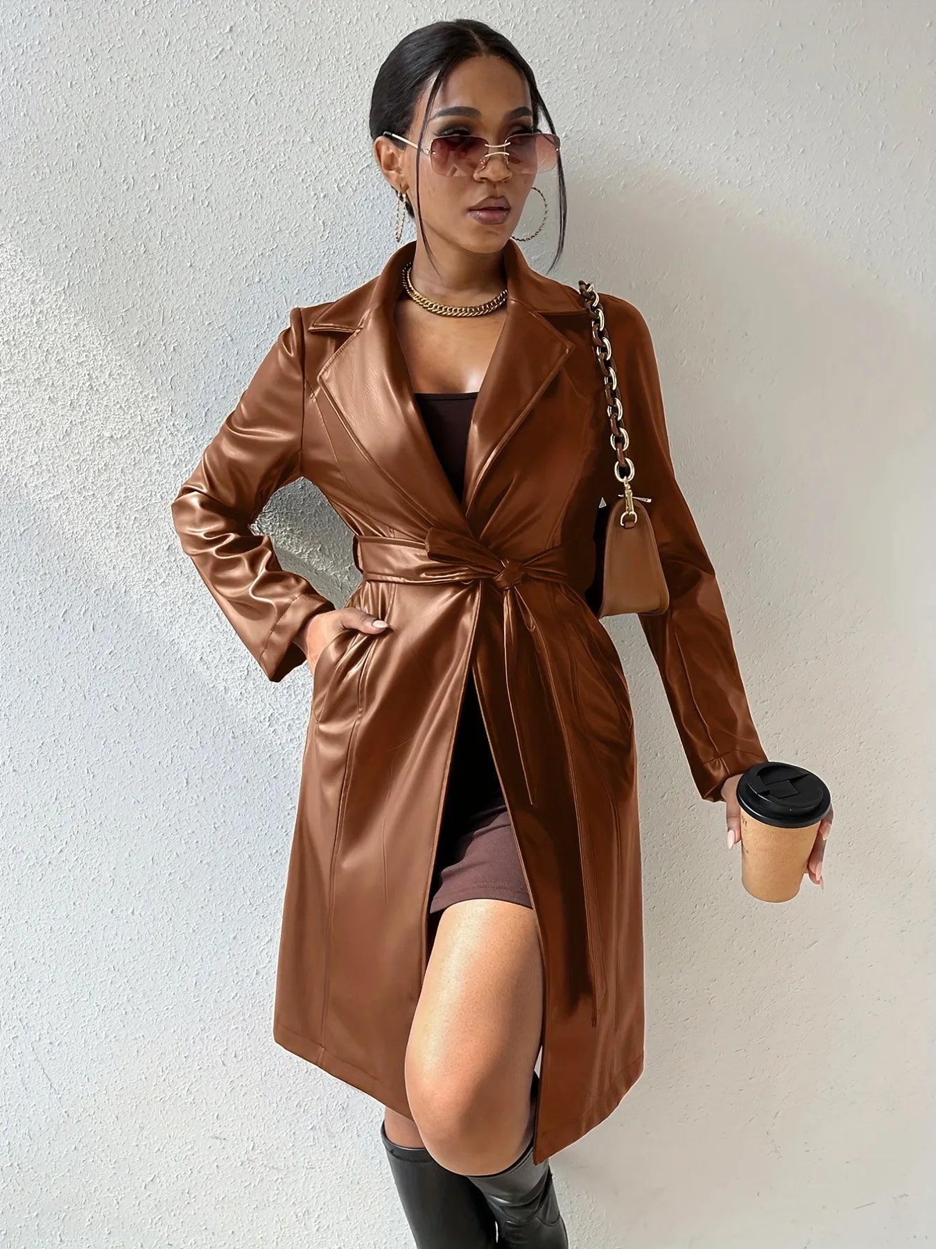Kayleigh | Elegant Leatherlook Belted Trench Coat