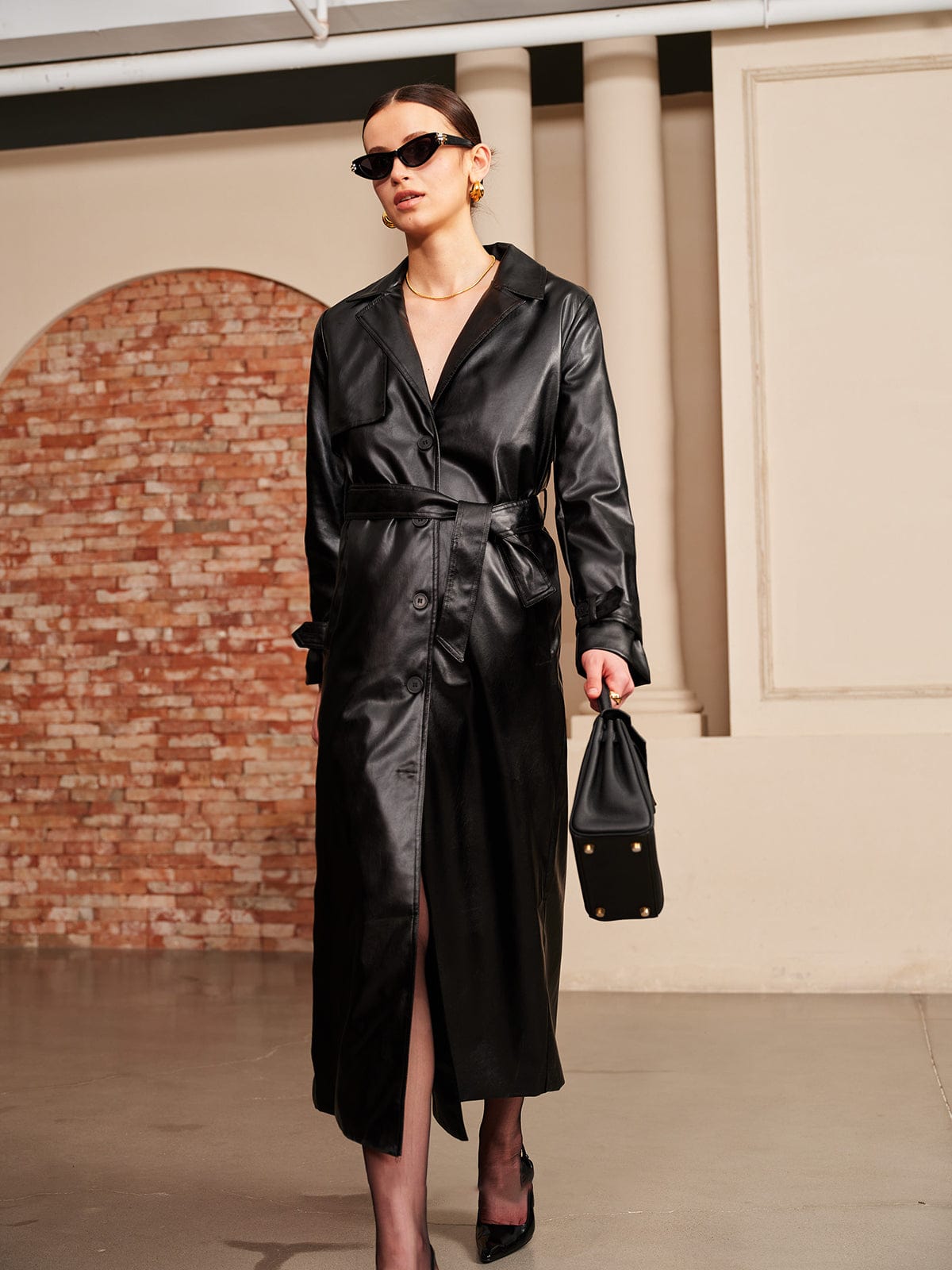 Noura Al-Fayed | Luxe Leatherlook Midi Shirt Dress