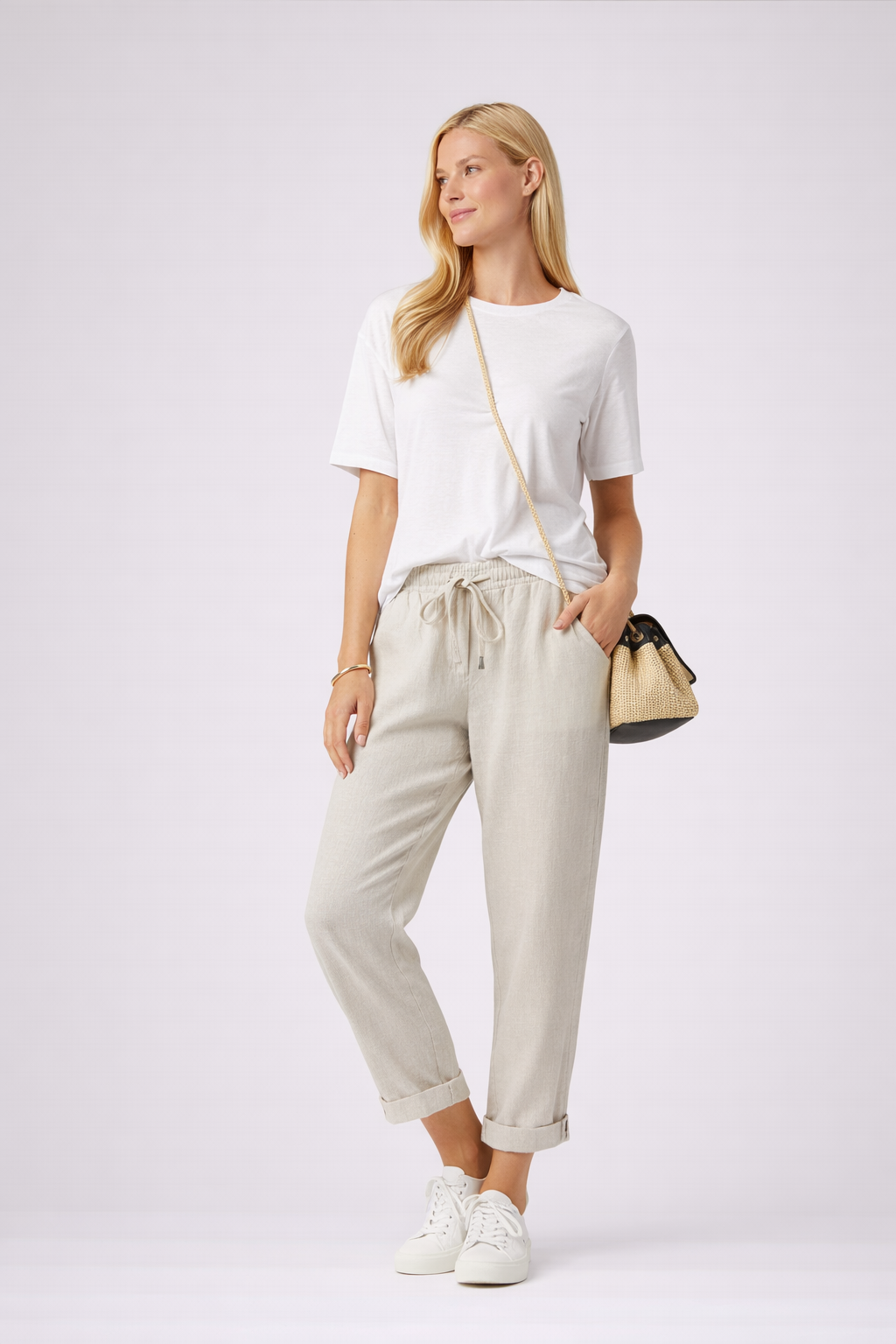 Yvette | Relaxed Linen Look Broek met Trekkoord