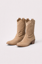 Stacy | Suède Western Enkellaarsjes met Perforatie