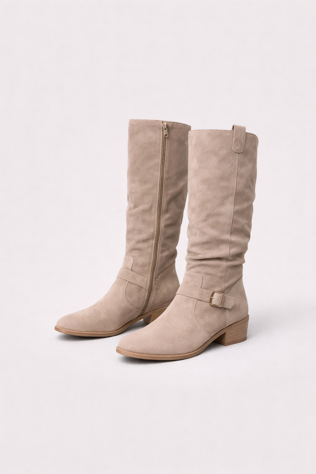 Mireille | Suède Kniehoge Laarzen met Elegante Plooi