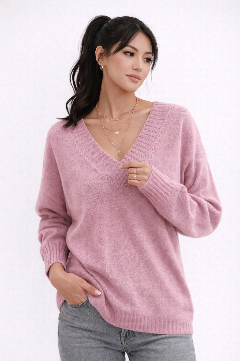 Elara Beaumont | Zachte Knitfeel V-Hals Pullover