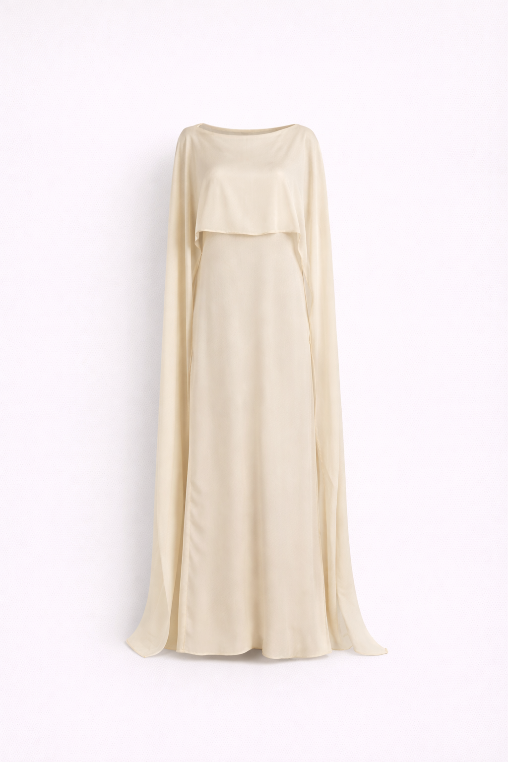 Amara Delcourt | Luchtige Satinlook Cape Maxi Jurk