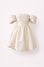 Rosavelle Ivory | Off-Shoulder Bubble Jurk | Een betoverende jurk die haar laat stralen met pure elegantie