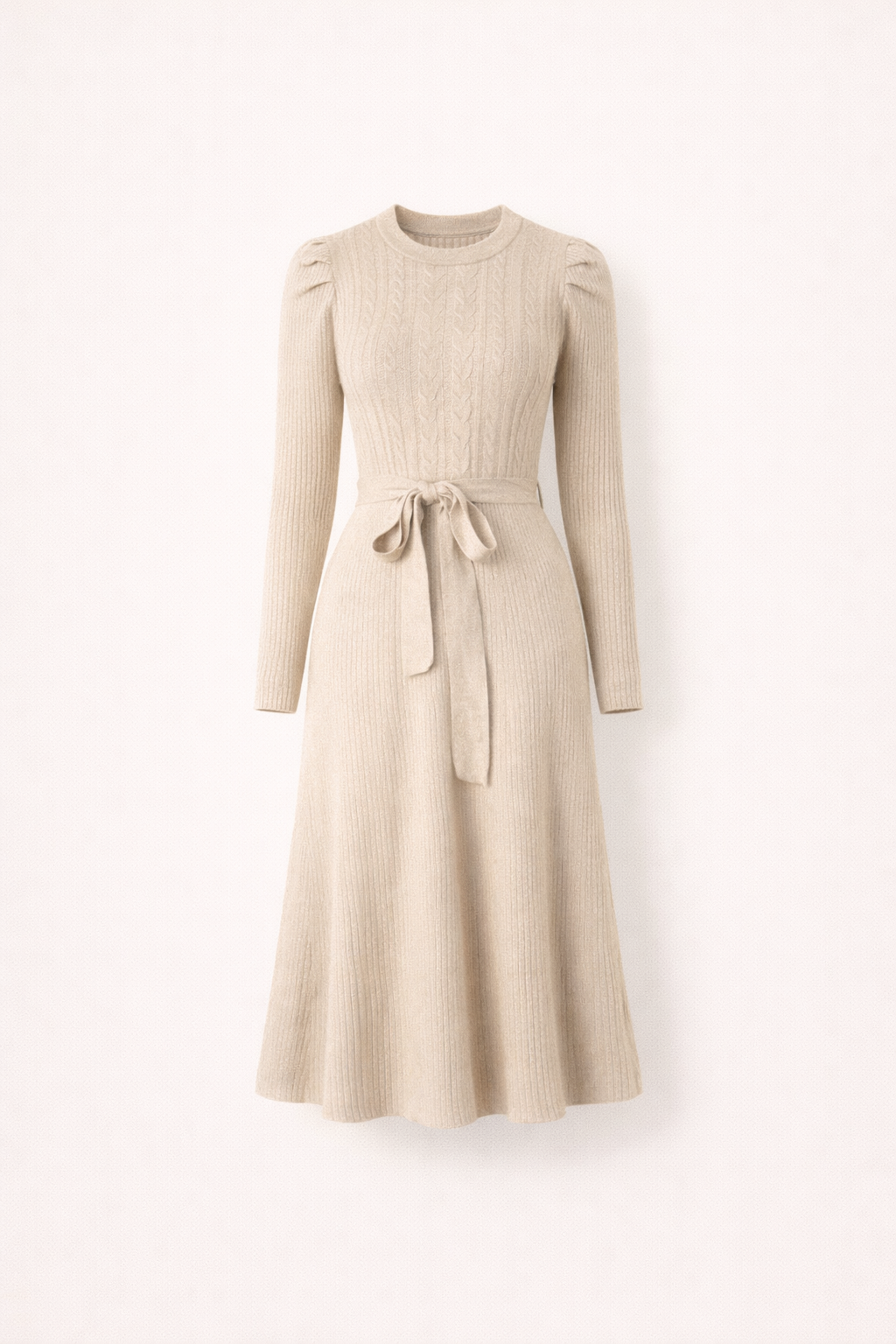 Emily Carter | Gebreide midi jurk met ceintuur | Jij straalt moeiteloze elegantie en zelfvertrouwen uit