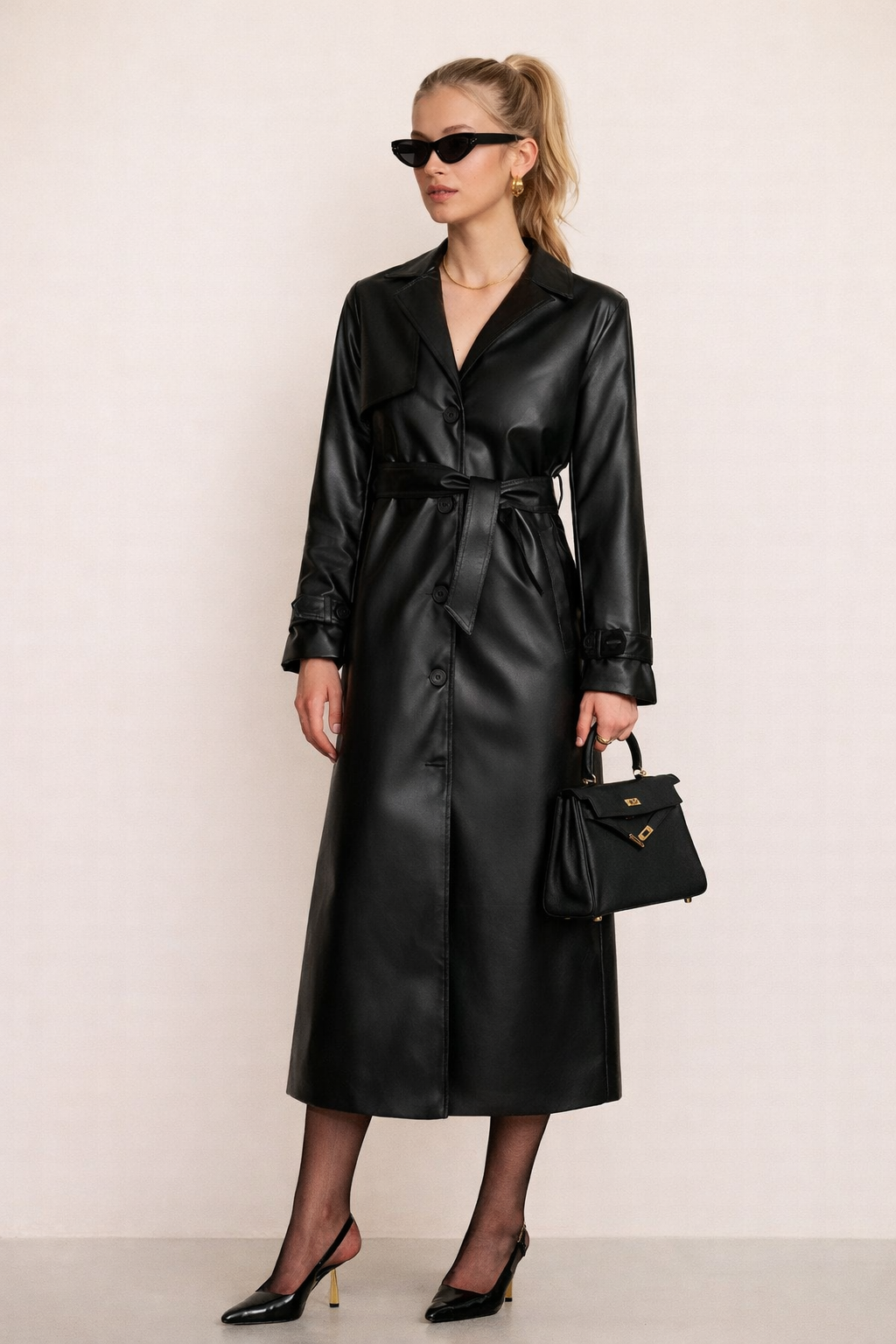 Noura Al-Fayed | Luxe Leatherlook Midi Shirt Dress