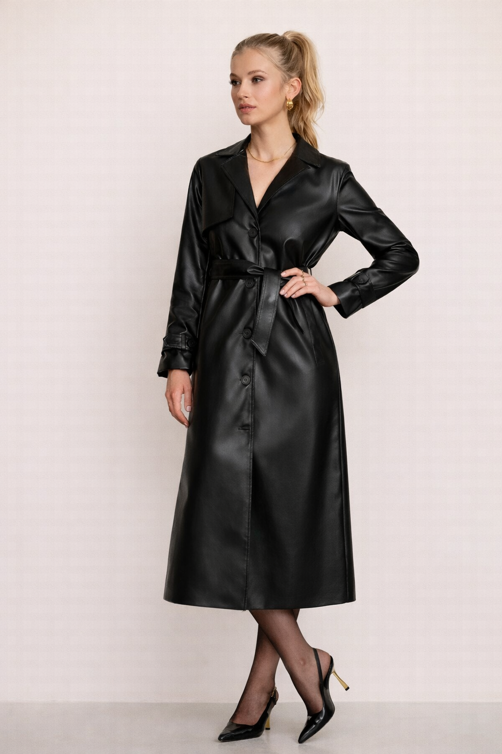 Noura Al-Fayed | Luxe Leatherlook Midi Shirt Dress