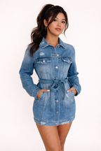 Yasmin Al-Rashid | Casual Denim Belted Jacket Dress
