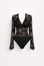 Valentina Cruz | Lace Corset Long Sleeve Bodysuit
