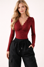 Freya Lundqvist | Burgundy Lace Long Sleeve Bodysuit