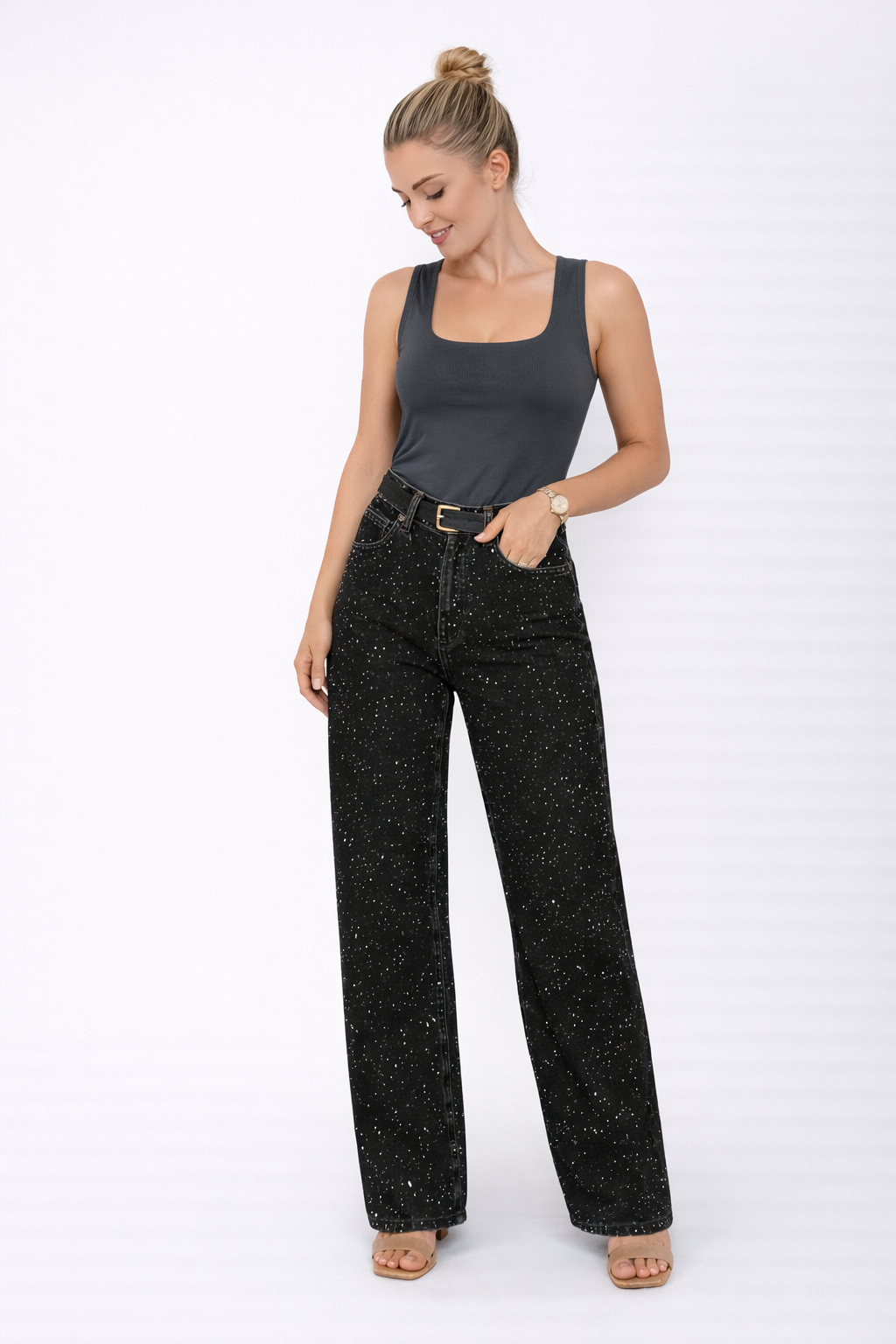 Aria | All-Season Artistic Splash Wide Leg Jeans
