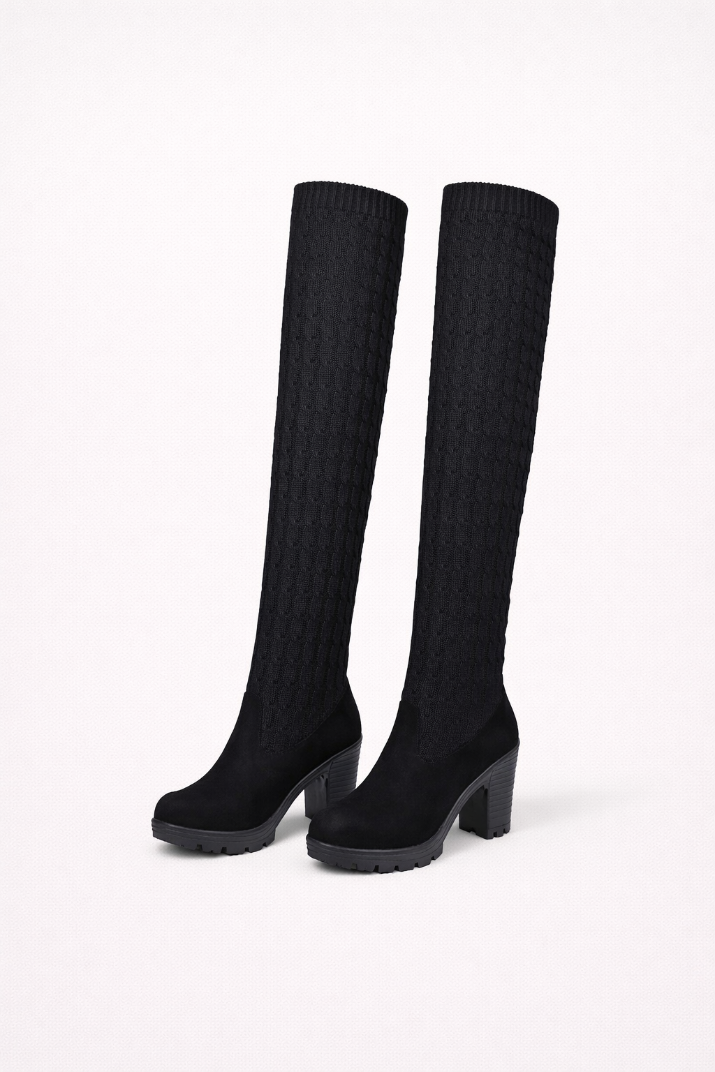 Olivia Bennett | Knit Overknee Block Heel Boots | Combineert comfort, warmte en een modern vrouwelijk silhouet