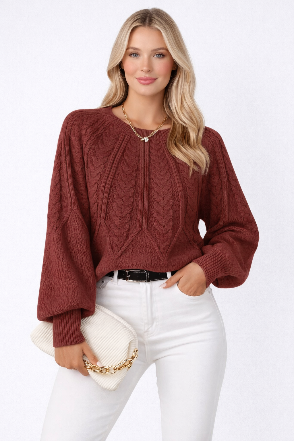 Sonya | Gebreide Kabeltrui met Losse Pasvorm