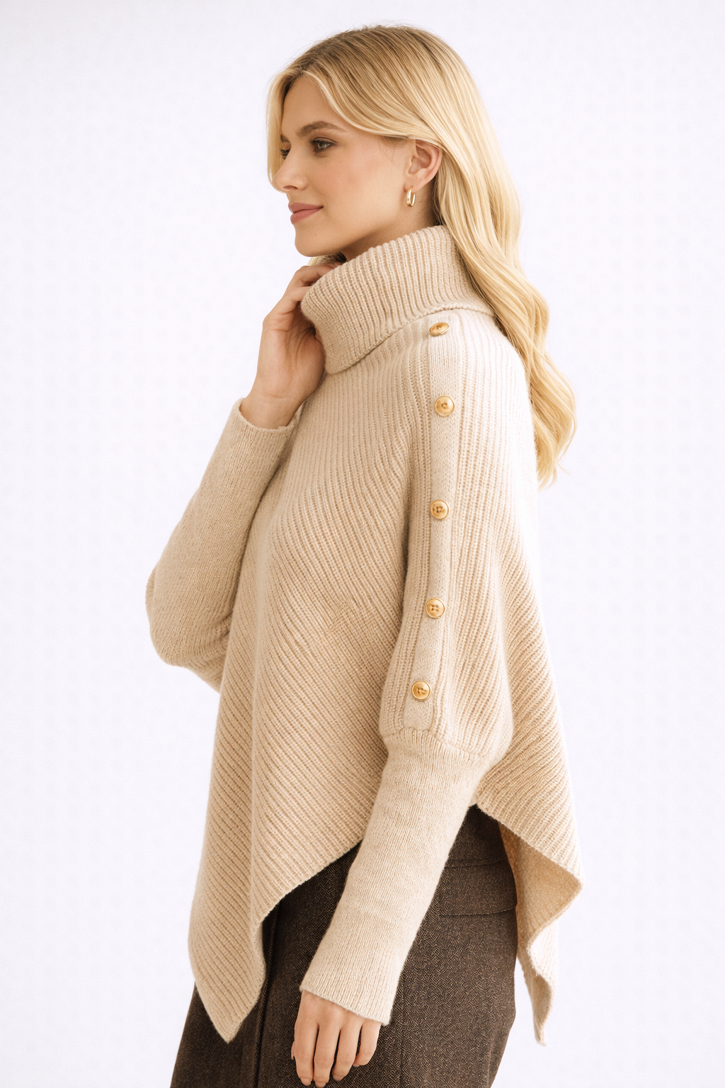 Alexis | Gebreide Poncho-Sweater met Col