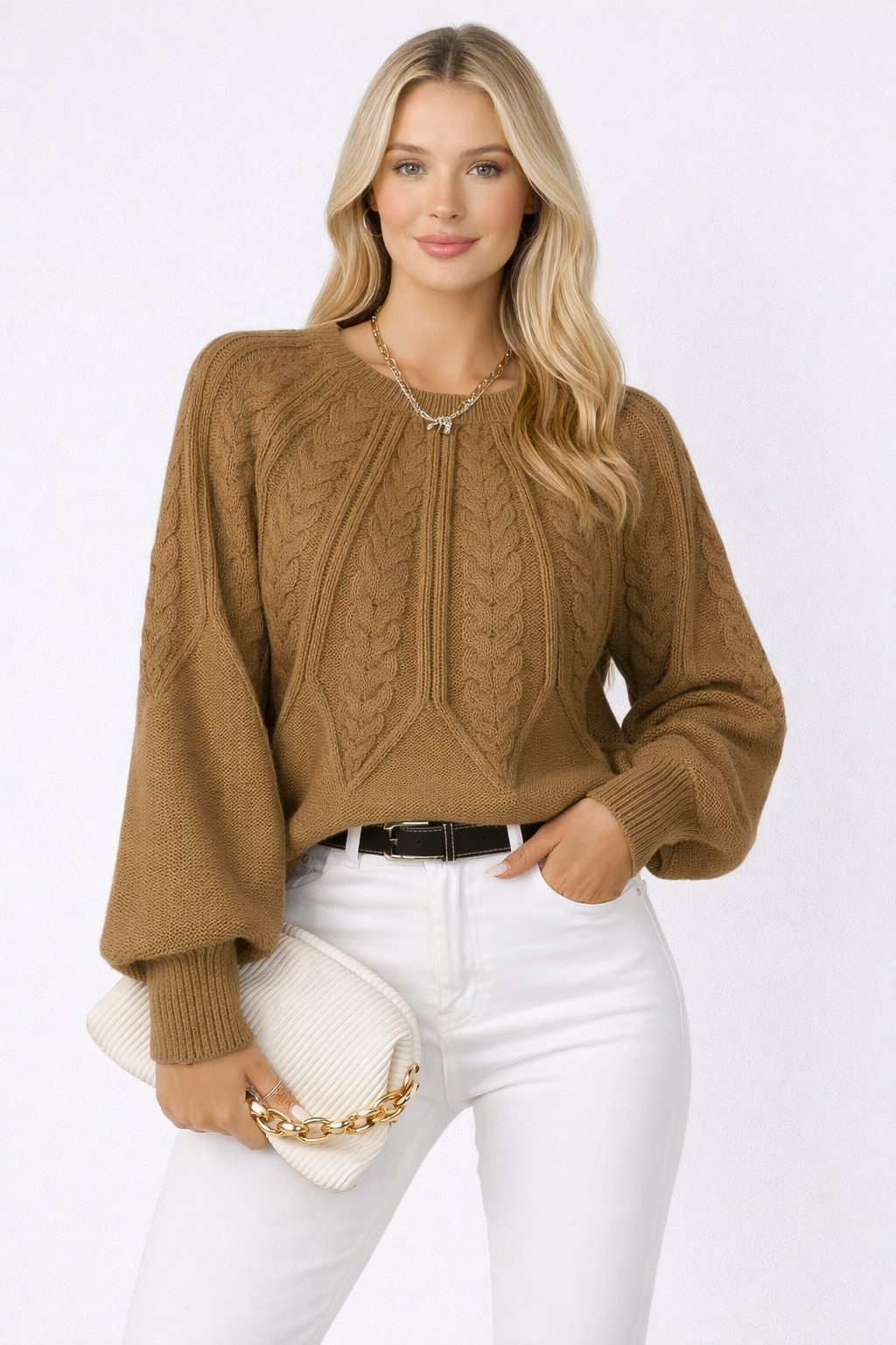 Sonya | Gebreide Kabeltrui met Losse Pasvorm