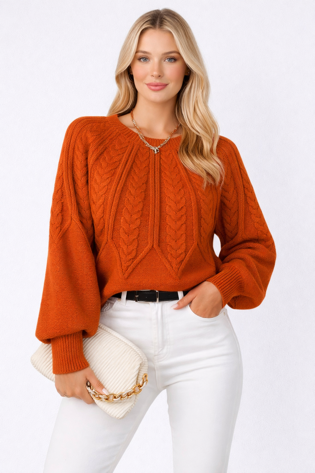 Sonya | Gebreide Kabeltrui met Losse Pasvorm