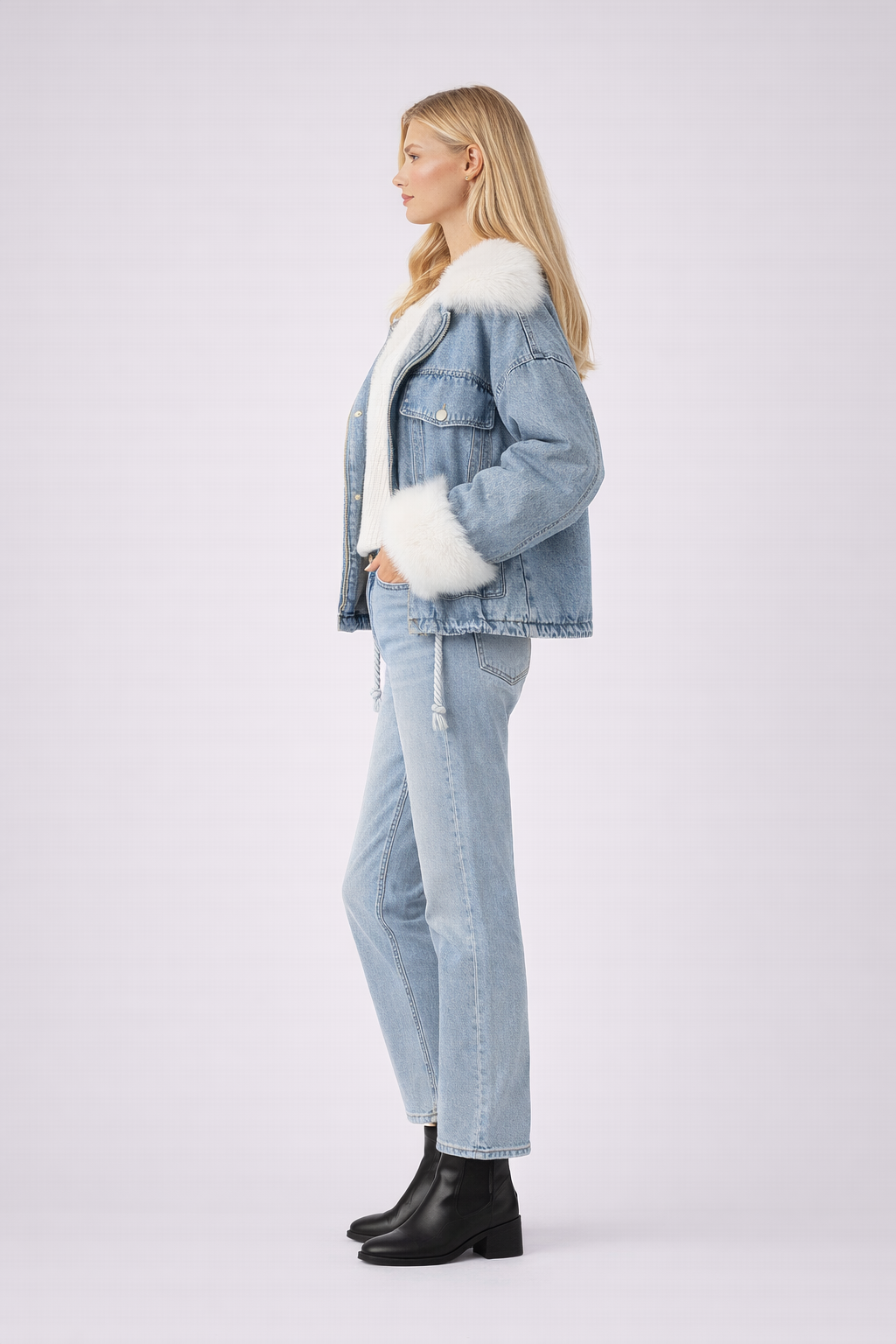 Luna | Denim Jacket met Faux Fur Details