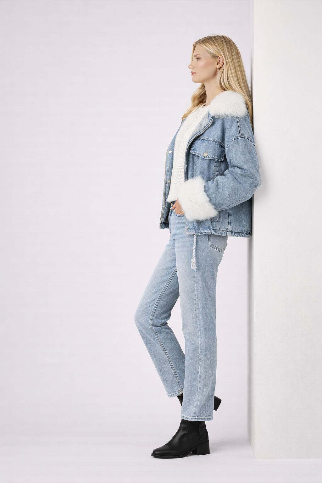 Luna | Denim Jacket met Faux Fur Details
