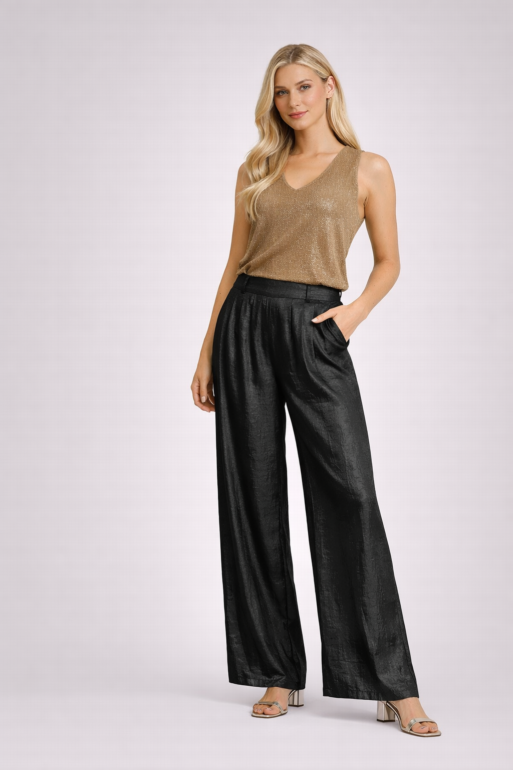 Canela | Metallic Wide Leg Broek