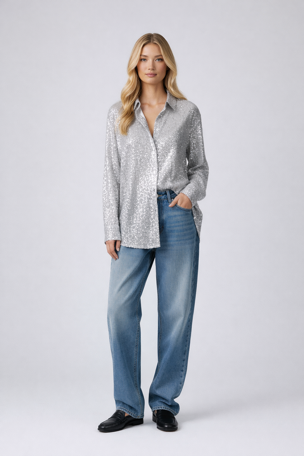 Anouk | Zilverkleurige Loose Fit Blouse