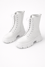 Larah | Statement Lace-Up Boots in White
