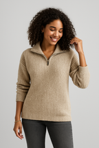 Elena | All-Season Ribbed Zip Knit Sweater