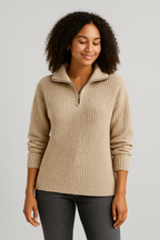Elena | All-Season Ribbed Zip Knit Sweater