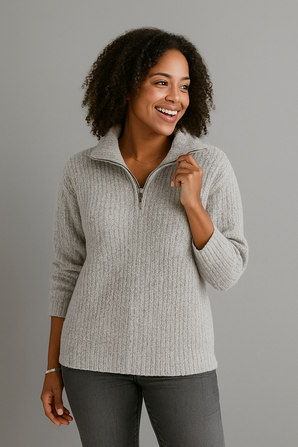 Elena | All-Season Ribbed Zip Knit Sweater