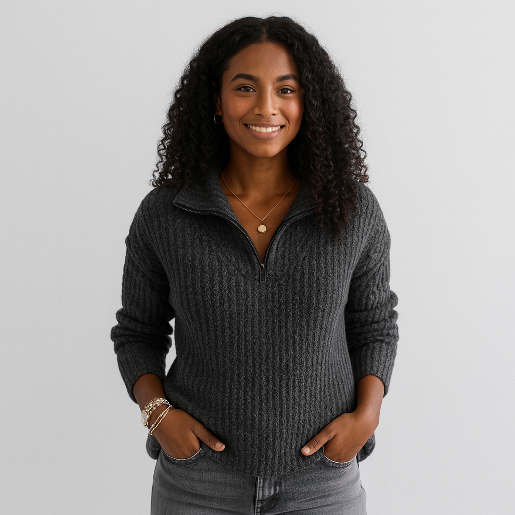 Elena | All-Season Ribbed Zip Knit Sweater