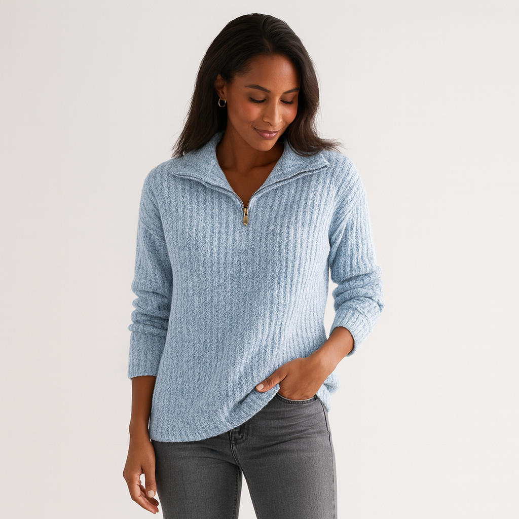 Elena | All-Season Ribbed Zip Knit Sweater