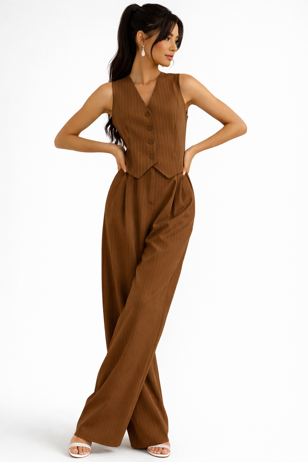 Andrella | Modern Tailored Pinstripe Two-Piece Set