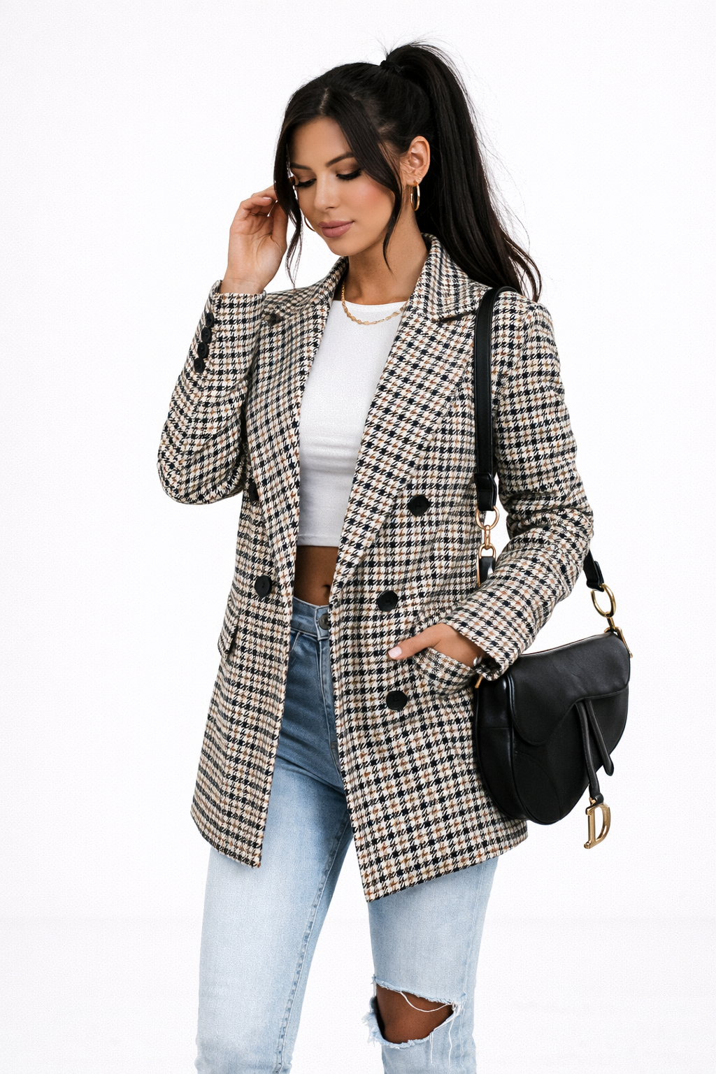 Sharin | Classic Houndstooth Blazer