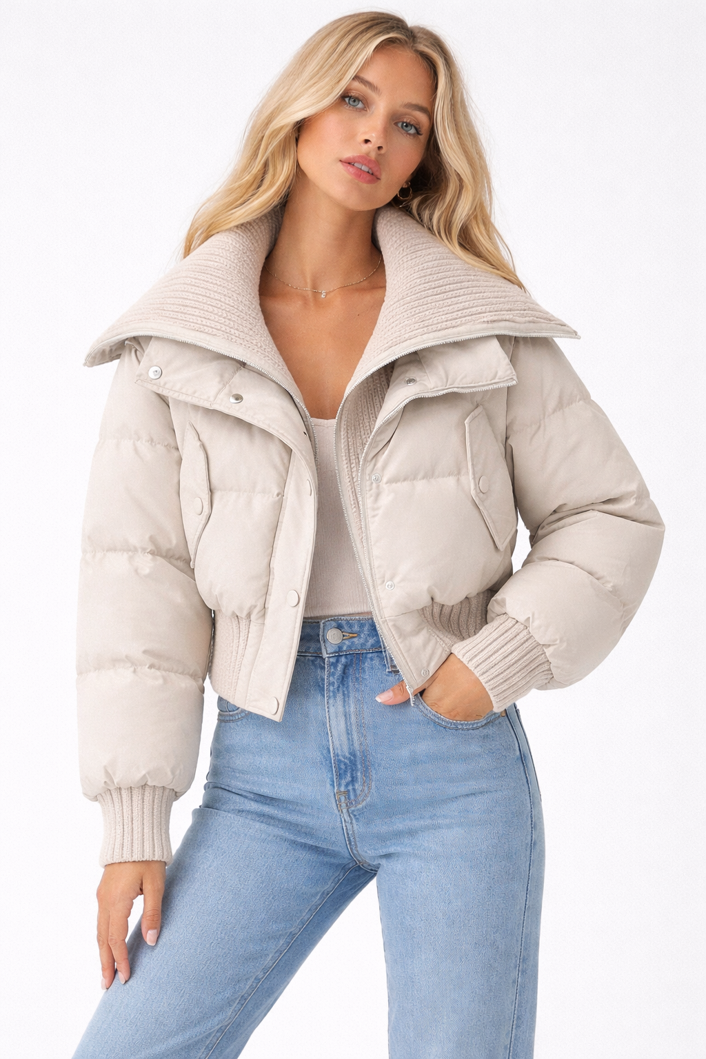 Esmeralda | Winterzachte Knit Collar Puffer Jacket