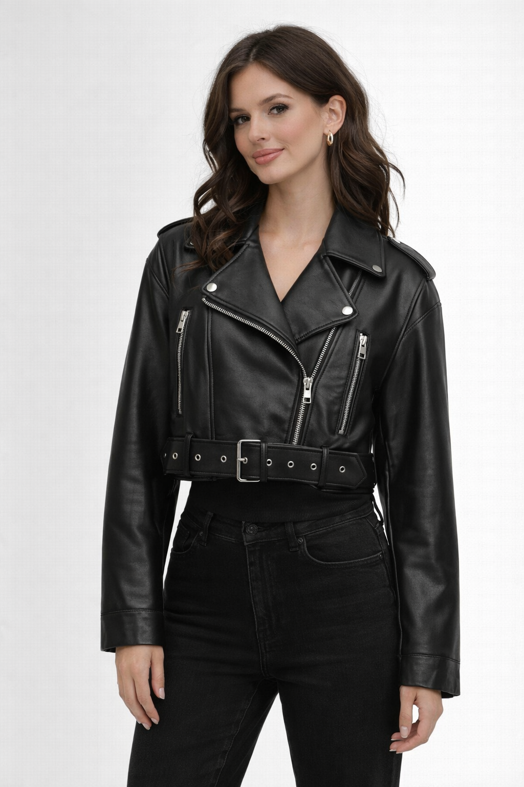 Charlaine | Cropped Leather Biker Jacket