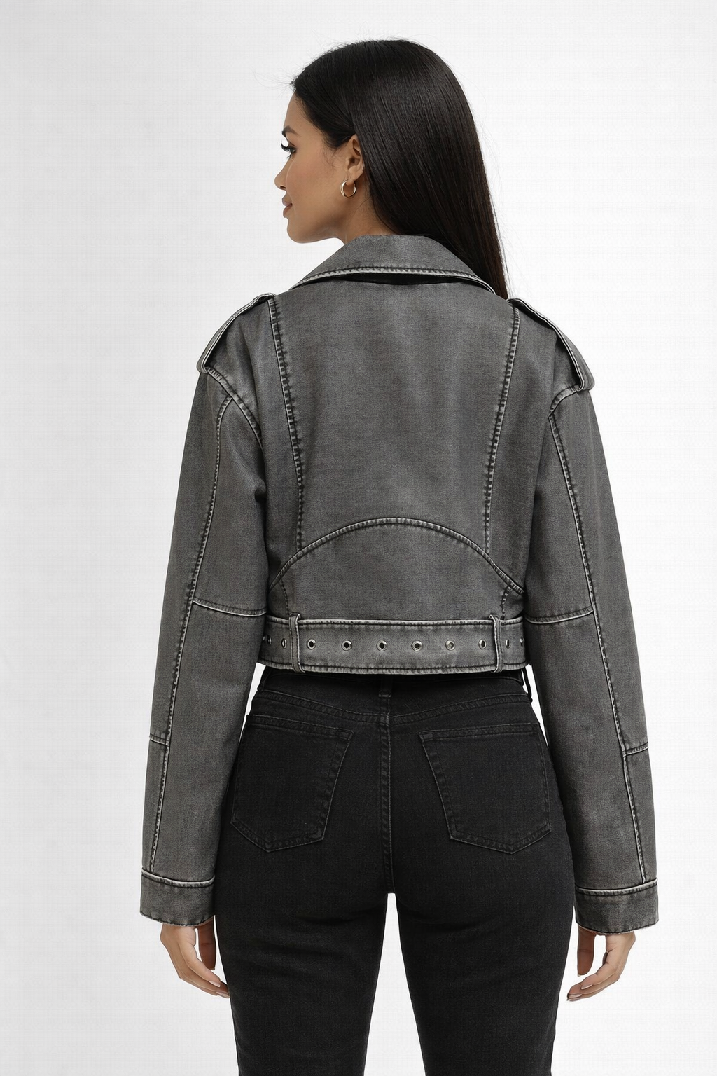 Anouschka | Washed Cropped Biker Jacket