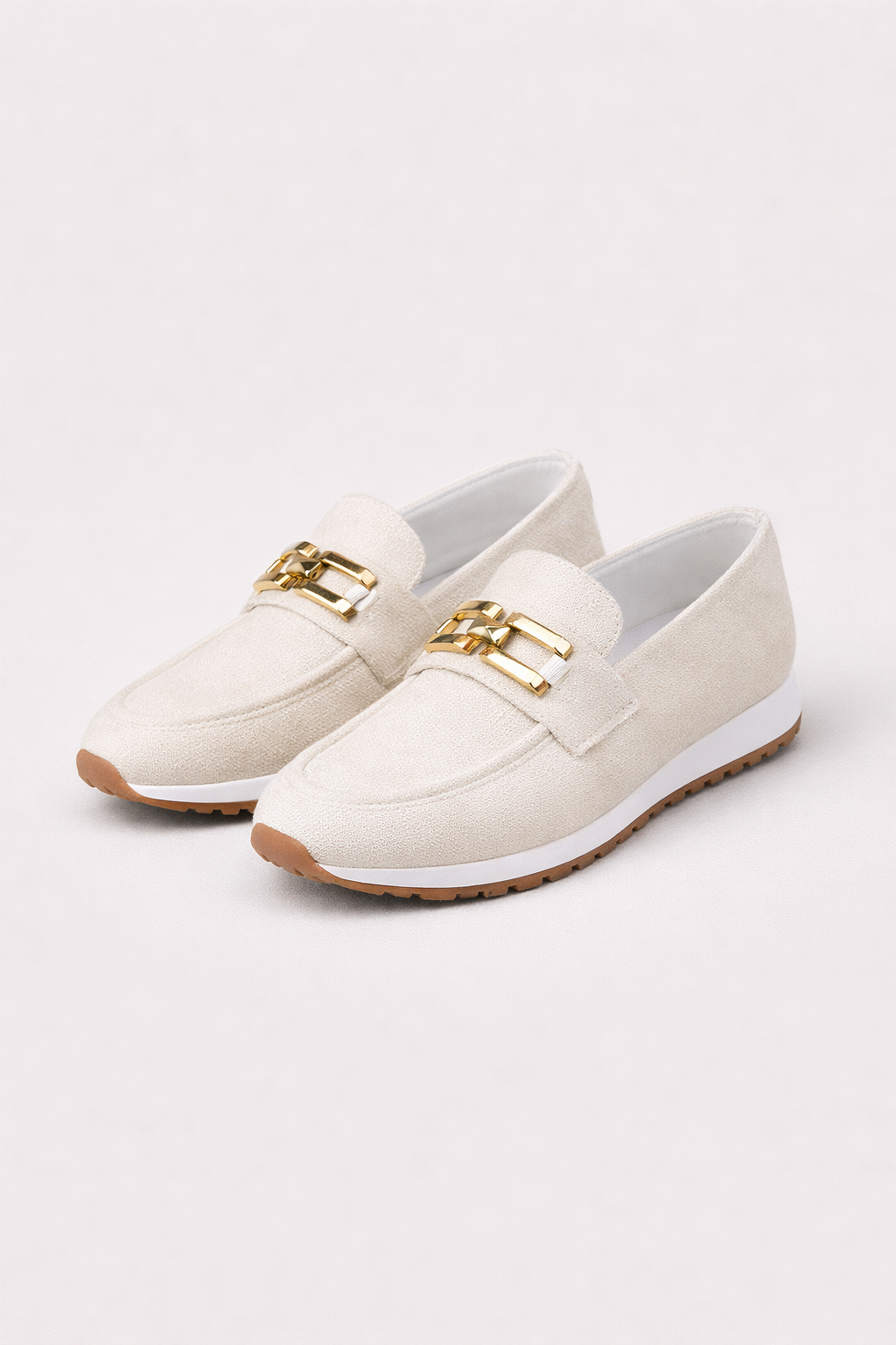 Sandra | Suède Loafers met Goudkleurig Detail
