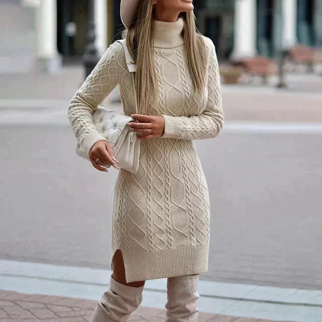 Livia Moreau | Warme Knitlook Kabelgebreide Jurk