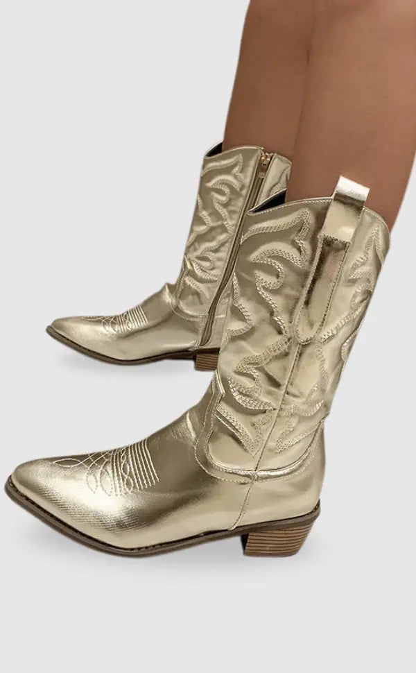Emily Parker | Metallic Western Embroidered Ankle Boots