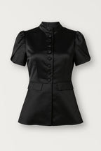 Camille Adrienne | Luxe Getailleerde Top met Opstaande Kraag | Krachtige elegantie in tijdloos zwart