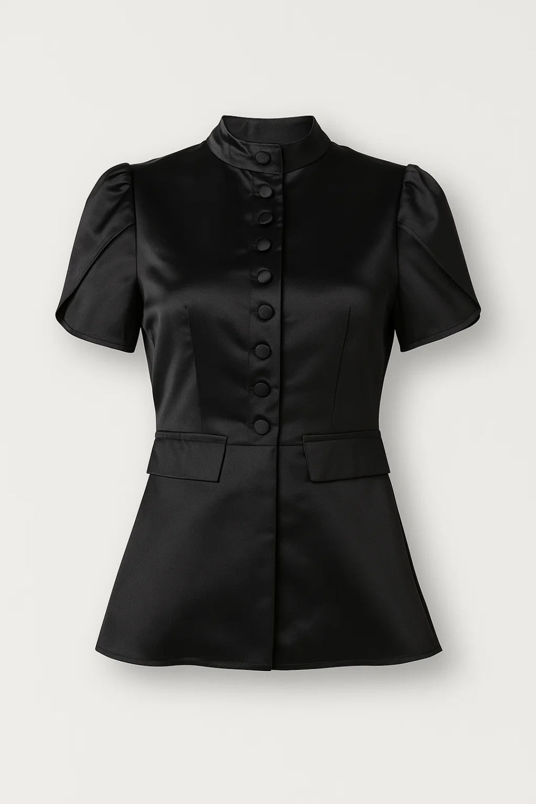 Camille Adrienne | Luxe Getailleerde Top met Opstaande Kraag | Krachtige elegantie in tijdloos zwart