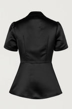 Camille Adrienne | Luxe Getailleerde Top met Opstaande Kraag | Krachtige elegantie in tijdloos zwart