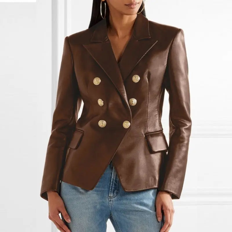 Charissa | Luxe Leatherlook Double-Breasted Blazer