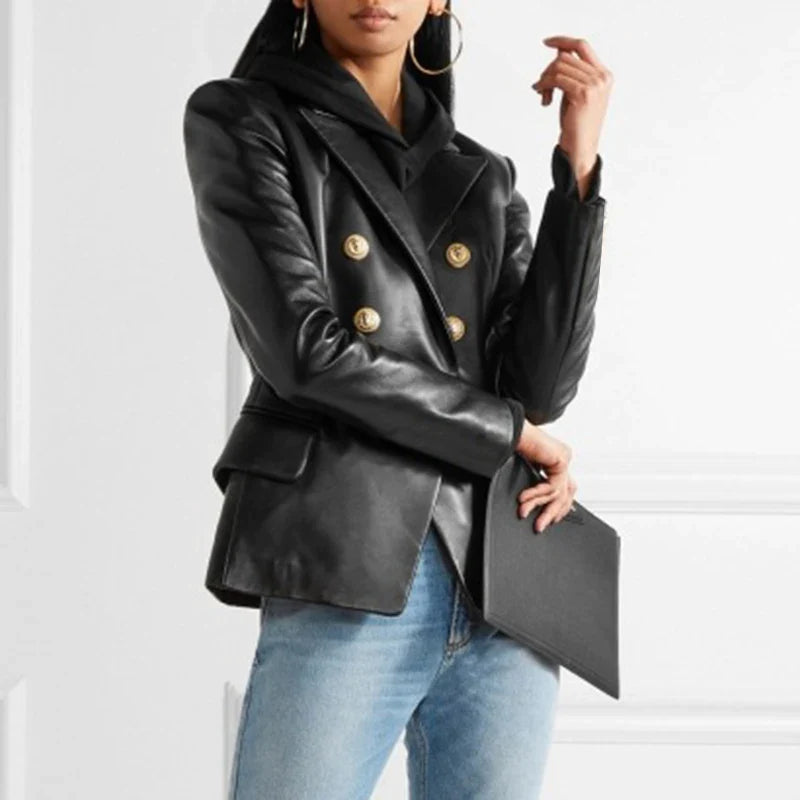 Charissa | Luxe Leatherlook Double-Breasted Blazer