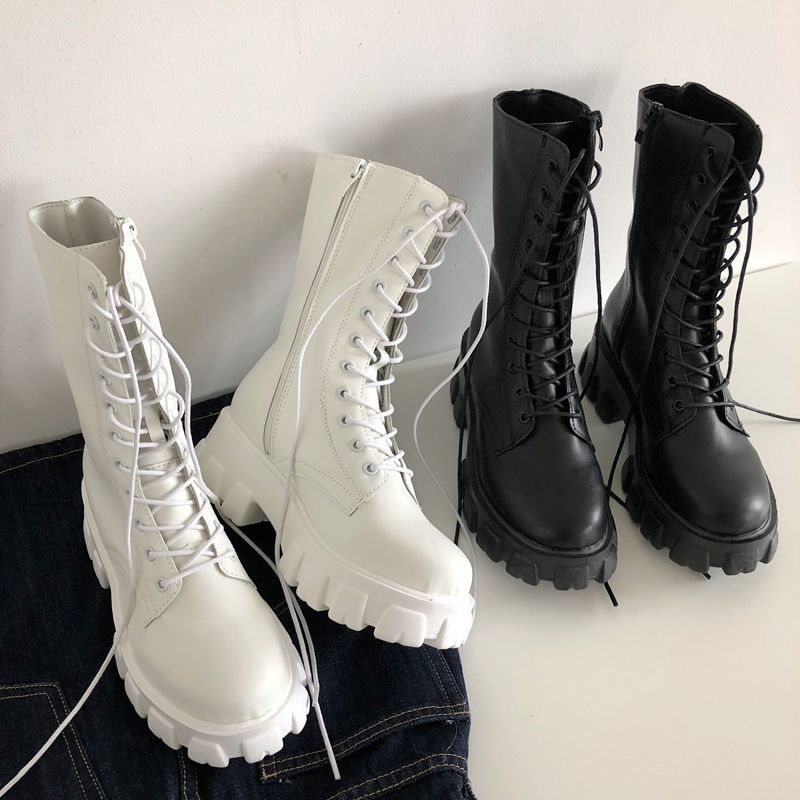 Larah | Statement Lace-Up Boots in White